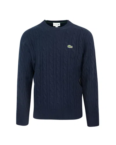 Lacoste Men's Cable-knit Crewneck Sweater In Blue
