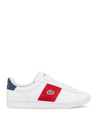 Lacoste Men's Carnaby Set Cigar Bar Lace Up Sneakers In White/red