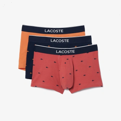 Lacoste Men's Casual Signature Boxer Trunks 3-pack In Pink