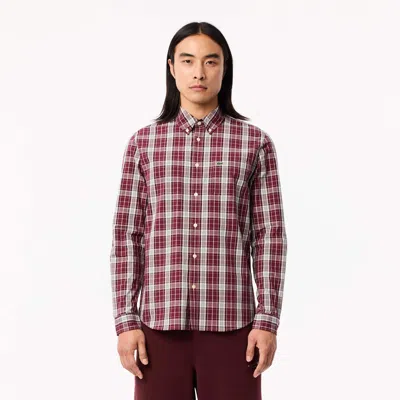Lacoste Men's Slim Fit Stretch Plaid Shirt - 17¾ - 45 In Red