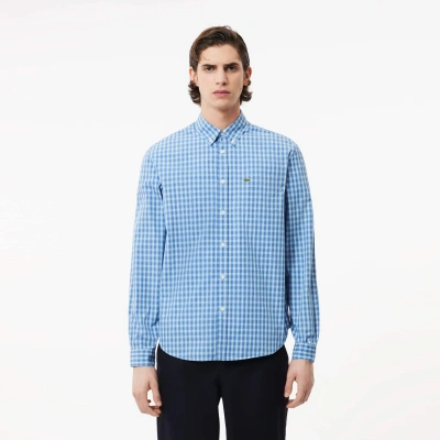 Lacoste Men's Checked Poplin Shirt - 18 - 46 In Blue