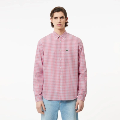 Lacoste Men's Checked Poplin Shirt - 16½ - 42 In Pink