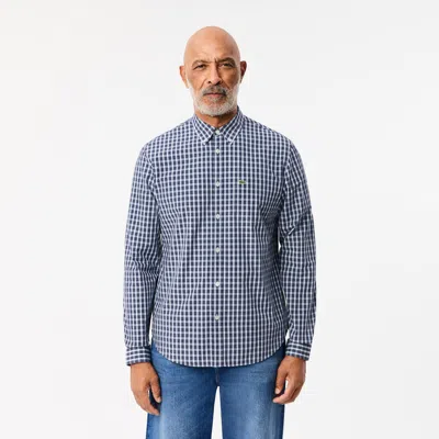 Lacoste Men's Regular Fit Plaid Poplin Shirt - 17 - 43 In Blue