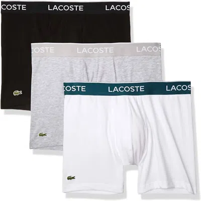 Lacoste Men's Classic Cotton Stretch Boxer Briefs - 3-pack In Black/white/silver Chine