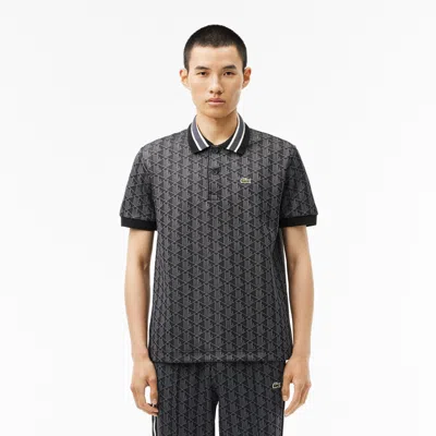 Lacoste Jacquard Monogram Polo Shirt In Black