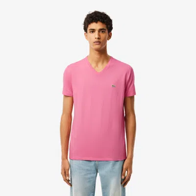 Lacoste Men's Lightweight Pima Cotton V-neck T-shirt - Xs - 2 In Pink