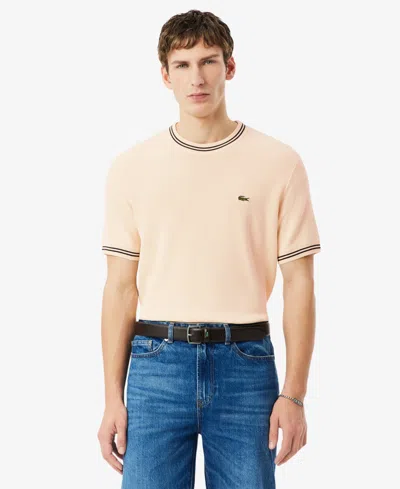 Lacoste Tipped Crewneck Cotton Sweater In Neutral