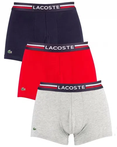 Lacoste Men's Cotton Stretch Boxer Brief Underwear Multipack In Navy/red/grey In Pink