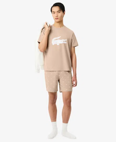 Lacoste Men's Crewneck Short-sleeve T-shirt And Pajama Shorts, 2-piece Set In Neutral
