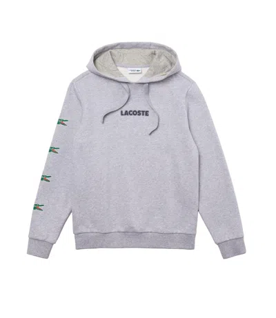 Lacoste Men's Crocodile Print Hooded Cotton Sweatshirt In Grey