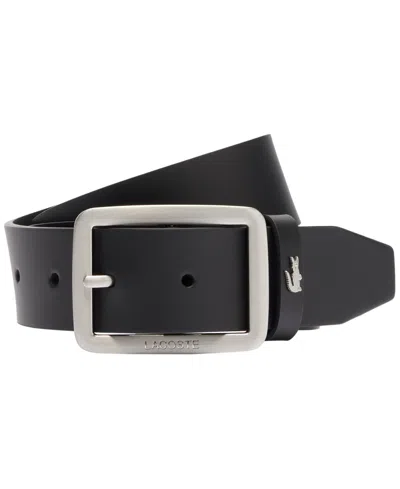 Lacoste Men's Embossed Buckle Leather Belt In Black