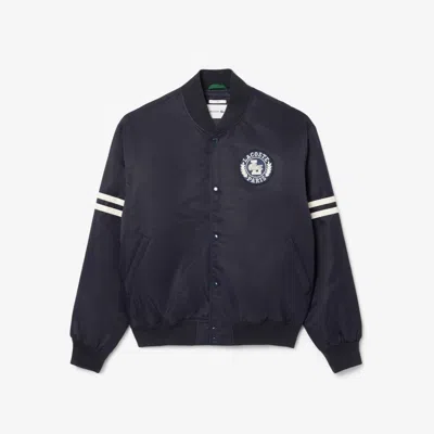 Lacoste Embroidered Badge Water-repellent Nylon Bomber Jack In Blue