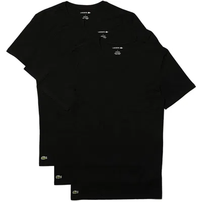 Lacoste Men's Essentials 3 Pack 100% Cotton Slim Fit V-neck T-shirts, Black