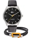 Lacoste Men's Gift Set Black Leather Strap Watch 42mm In Black