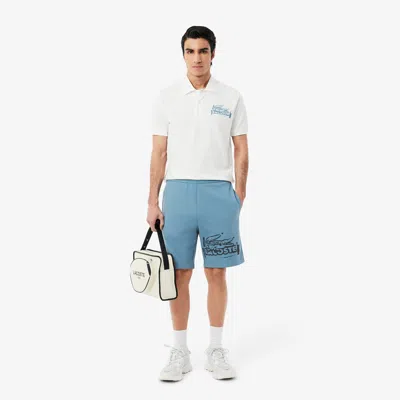 Lacoste Men's Graphic Print Cotton Fleece Shorts - M - 4 In Blue