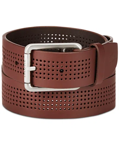 Lacoste Men's Harness Buckle Perforated Leather Belt In Brown