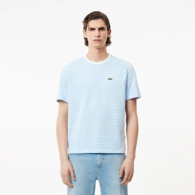 Lacoste Striped Cotton T-shirt In Blue