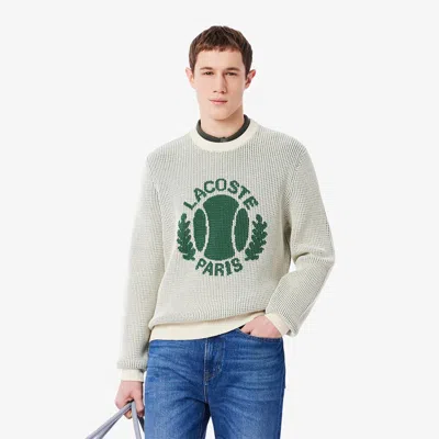 Lacoste Men's Heritage Motif Cotton Sweater - Xxl - 7 In Gray