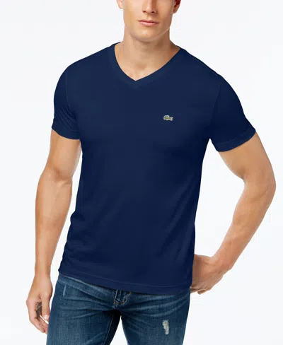 Lacoste Men's  Classic V-neck Soft Pima Cotton Tee Shirt In 166 - Navy