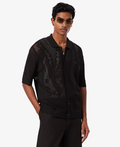 Lacoste Lacy Knit Crocodile Shirt - Xl In Black
