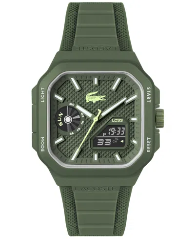 Lacoste Men's Lc33 Square Khaki Silicone Strap Watch, 44x50mm In Green