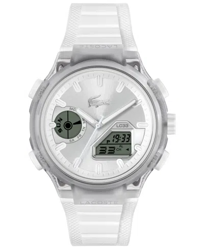 Lacoste Men's Lc33 White Silicone Strap Watch, 44.8mm In Metallic