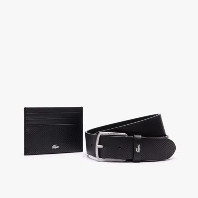 Lacoste Men's Leather Belt & Card Holder Gift Set - 39 In In Black