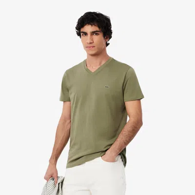 Lacoste Men's Lightweight Pima Cotton V-neck T-shirt - M - 4 In Green