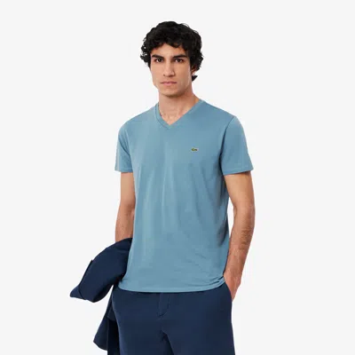 Lacoste Men's Lightweight Pima Cotton V-neck T-shirt - Xl - 6 In Blue