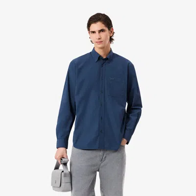 Lacoste Men's Lightweight Relaxed Fit Poplin Shirt - 17 - 43 In Blue