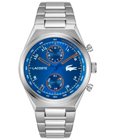 Lacoste Men's Line Racer Silver Tone Stainless Steel Bracelet Watch, 42mm In Blue