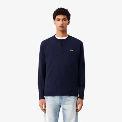 Lacoste Men's Long Sleeve Henley - 4xl - 9 In Blue