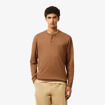 Lacoste Men's Long Sleeve Henley - 4xl - 9 In Brown