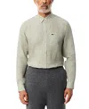 Lacoste Men's Long Sleeve Striped Button-down Linen Shirt In Green