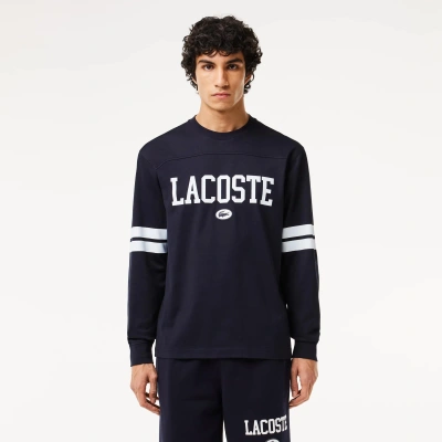Lacoste Men's Long Sleeve Brand Print T-shirt - Xxl - 7 In Blue
