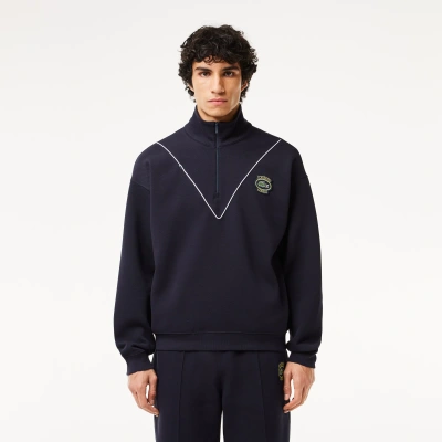 Lacoste Men's Loose Fit Half-zip Piqué Sweatshirt - Xl - 6 In Blue