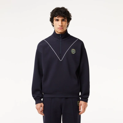 Lacoste Men's Loose Fit Zip Neck Piqué Sweatshirt - Xxl - 7 In Blue