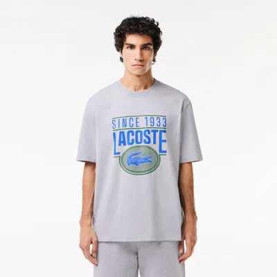 Lacoste Loose Fit Cotton Jersey Print T-shirt - Xl - 6 In Grey