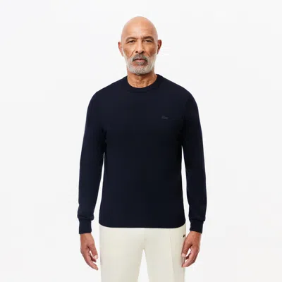Lacoste Merino Wool Monochrome Crew Neck Sweater - 3xl - 8 In Blue
