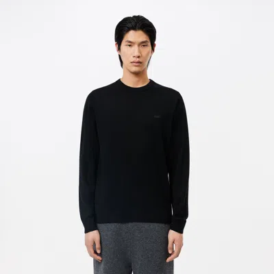 Lacoste Merino Wool Monochrome Crew Neck Sweater - M - 4 In Black