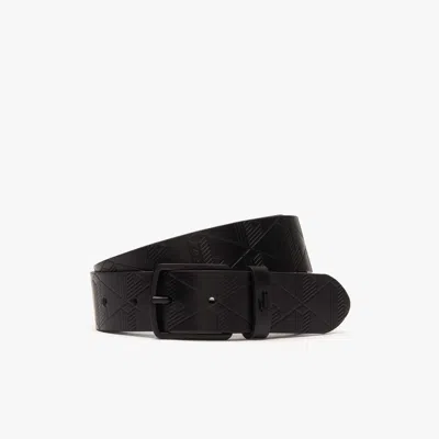 Lacoste Men's Monogram Leather Belt - 35 In In Black