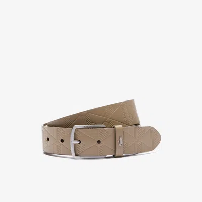 Lacoste Men's Monogram Leather Belt - 51 In In Beige