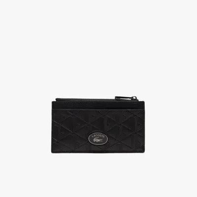 Lacoste Men's Monogram Leather Zip Card Holder - One Size In Black
