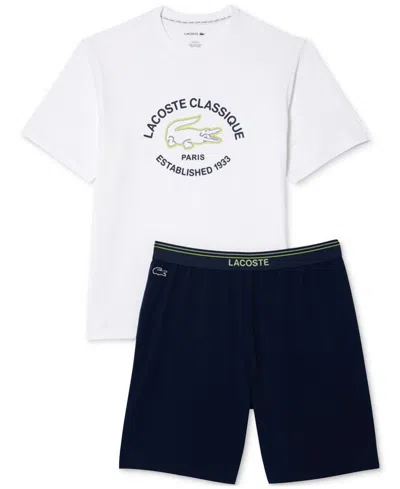 Lacoste Men's Pajama Logo T-shirt & Shorts Set In White