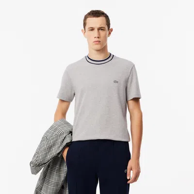 Lacoste Men's Stretch Piqué Striped Collar T-shirt - Xxl - 7 In Grey