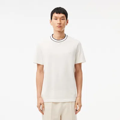 Lacoste Men's Stretch Piqué Striped Collar T-shirt - Xl - 6 In White