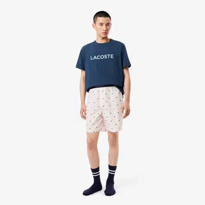 Lacoste Men's Printed Poplin Pajama Shorts In White