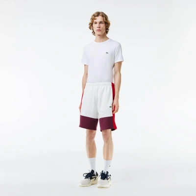 Lacoste Men's Regular Fit Brushed Fleece Colorblock Shorts - L - 5 In White