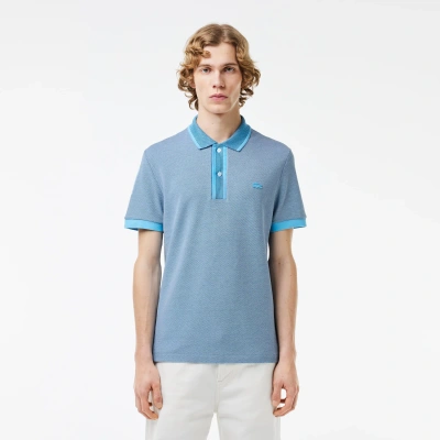 Lacoste Men's Regular Fit Contrast Collar Texturized Piqué Polo - S - 3 In Blue