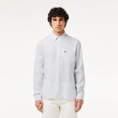 Lacoste Men's Regular Fit Linen Shirt - 18 - 46 In Blue